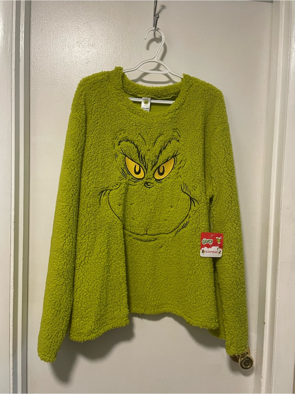 Grinch Green Fuzzy Holiday Pullover Pajama Top 3x